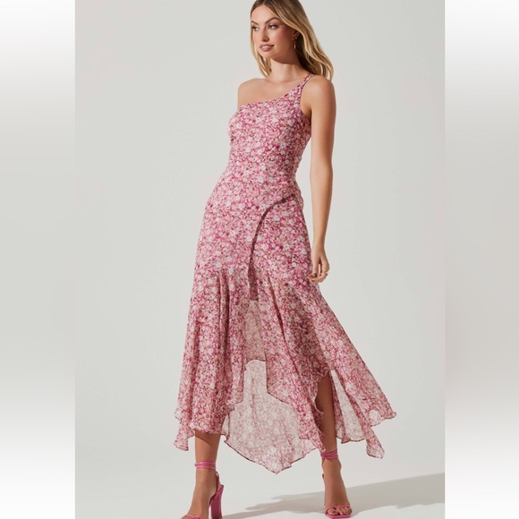 Astr Dresses & Skirts - Astr One-Shoulder Pink Floral Midi Dress